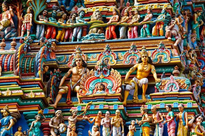 Close-up van de tempel in Channai<br>