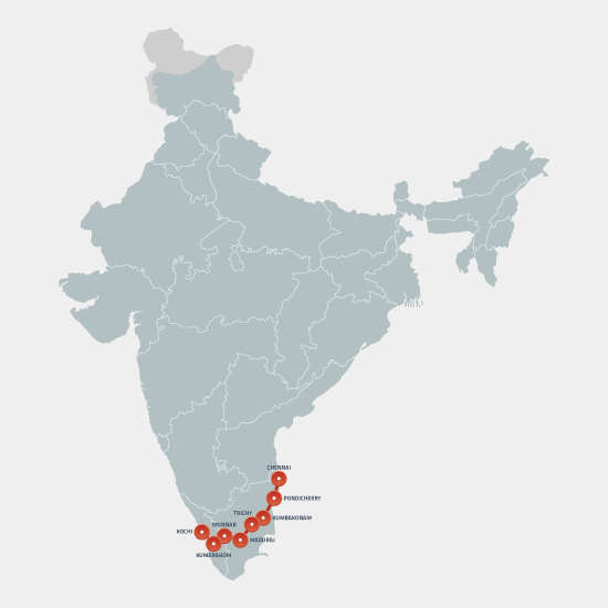 De route van Tamil Nadu en Kerala on a budget